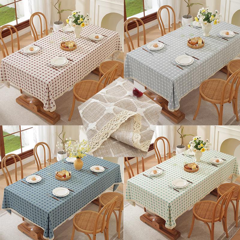Nordic Tablecloth Fabric Cotton And Linen Small Fresh Small Plaid Rectangular Simple Dining Table Cloth Tablecloth Cover Cloth Retail