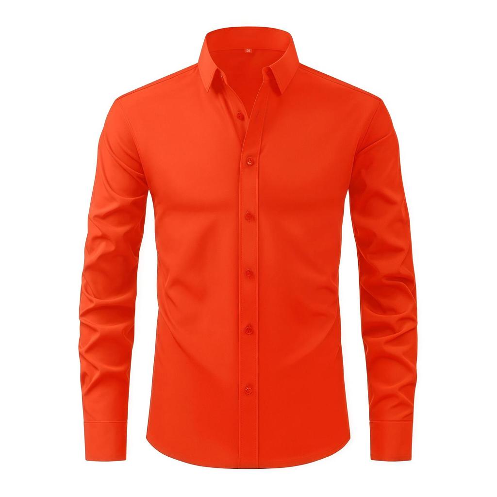 Men's Non-Iron, Anti-Wrinkle Long-Sleeve Cardigan Shirt, Large Size, Stretchable Fabric.