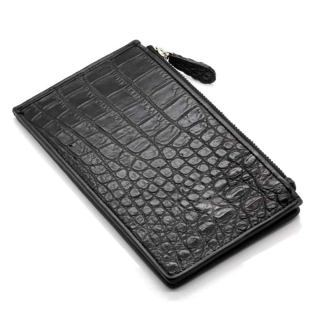 [Revetta] Crocodile Fragment Case Slim Wallet, Black Leather, Coin Purse, Bill and Card Case, Men's, Genuine Leather [212crw]