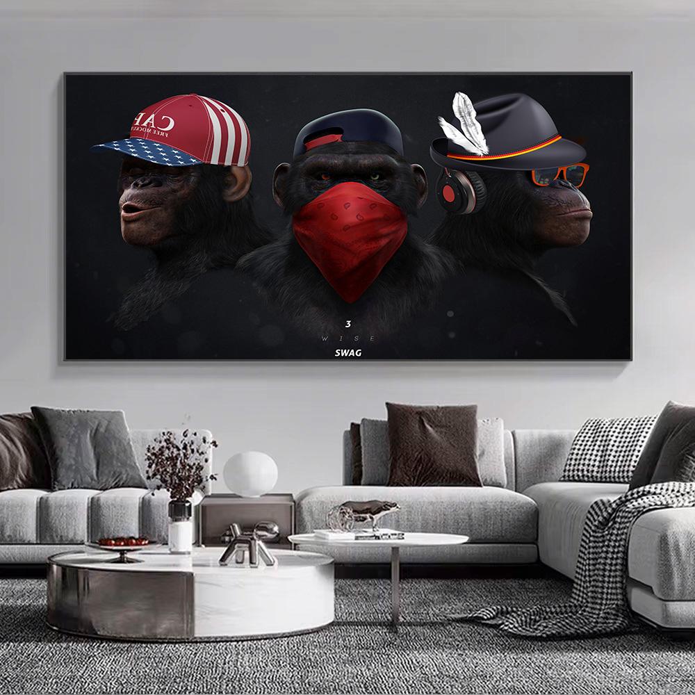 Moda popolare Scimmia Wall Art Poster Moderna Luce di fascia alta Decorazione domestica di lusso Pittura su tela Immagine murale Stampa opere d'arte