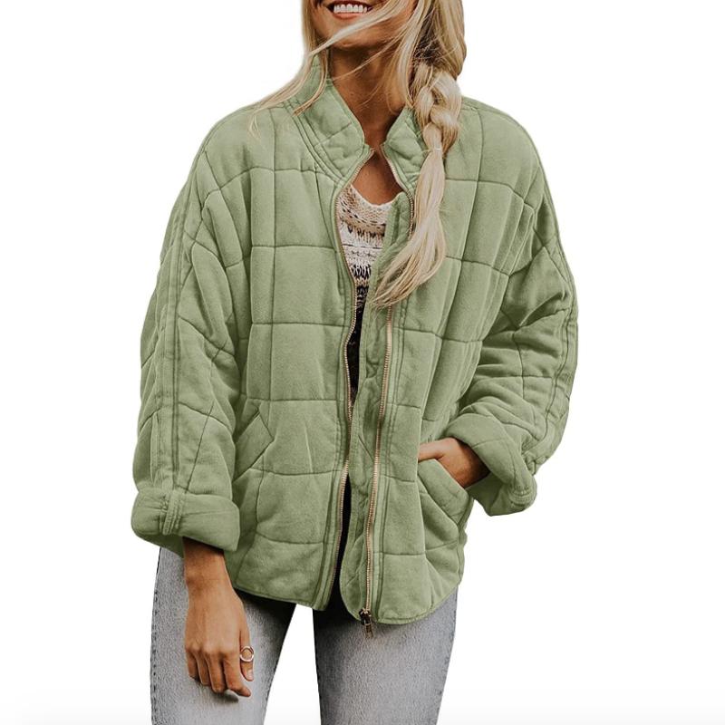 

Женская осенне-зимняя хлопковая куртка Повседневные однотонные пальто Свободная хлопковая куртка с карманами Теплая зимняя верхняя одежда для женщин M светло-зеленый