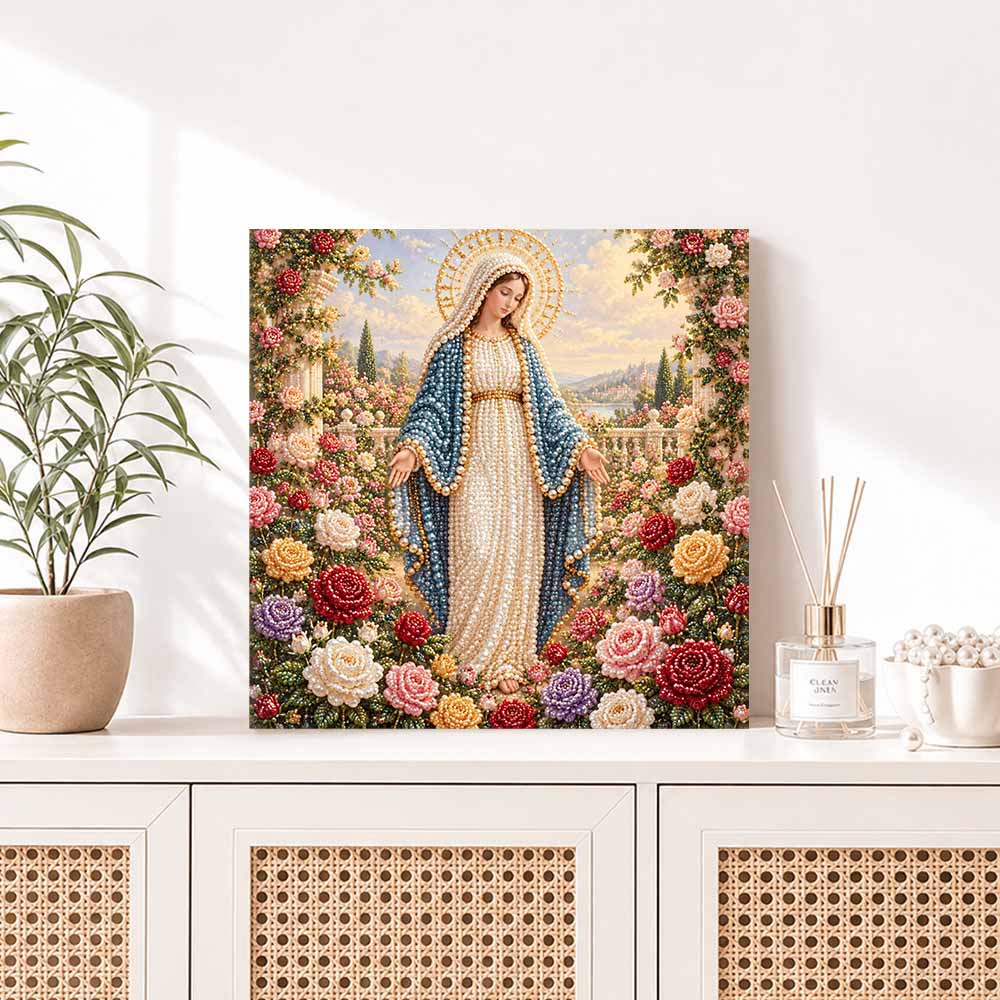 Pearl Painting 5D DIY Decorative Painting. Virgin Mary and Rose Garden. Cute Birthday Gift. Handmade Art Painting
