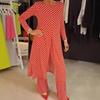 New Trendy Round-neck Long-sleeved Split Polka Dot Long Pants Casual Suit for Women
