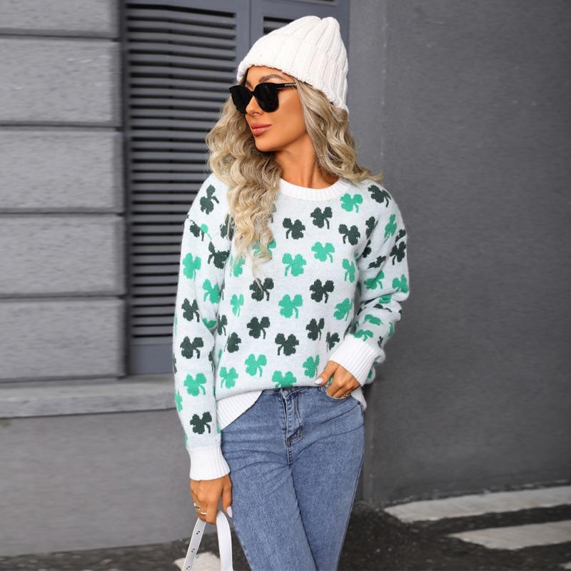 Autumn and Winter New Style Sweaters, Large Jacquard Knit Women's Autumn Street Fashion Knitted Sweater, Round Neck Top