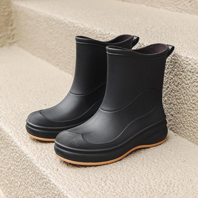 

rain shoes women s fashion versatile trend waterproof non-slip rubber rain boots velvet warm 36 чёрный