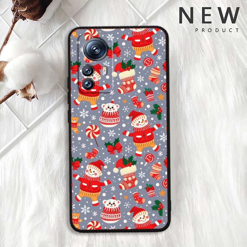 Christmas Cartoon Pattern For Xiaomi Mi 15 14 13 13T 12 12T 12S 11 11i 11T Pro Ultra Lite 5G Black Soft Phone Case