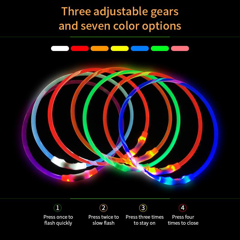 USB Rechargeable LED Dog Collar 3 Modes Glowing Light for Cats Dogs Pet Safety Night Walking Loss Prevention
