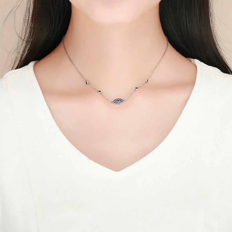 S925 Sterling Silver Blue Zircon Guardian Eye Pendant Necklaces Lucky Eye Neck Chain for Women Fine Jewelry