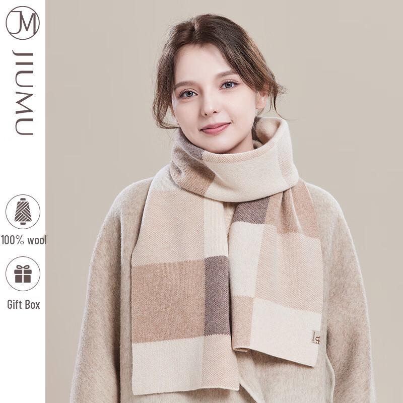 JIUMU Women's Plaid Sheep Wool Scarf