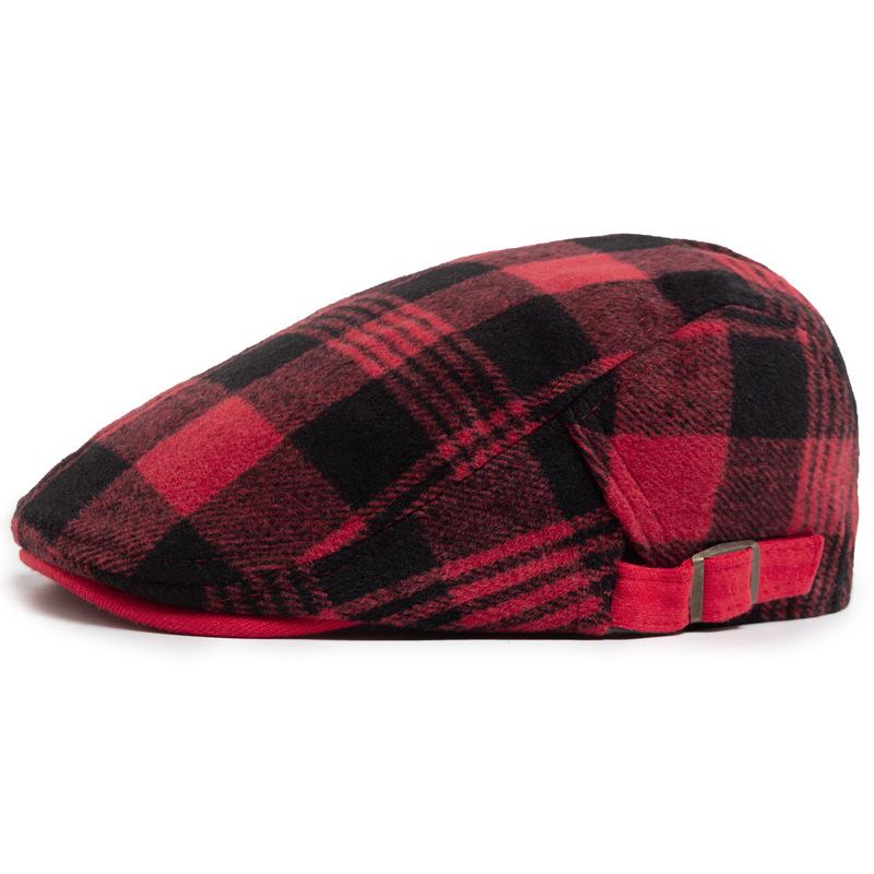 Autumn and winter woolen beret men s British retro newsboy hat casual plaid women s forward hat adjustable