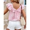 Women's Printed Summer Fashion Short-sleeved Shirt with Double-layered Pleated Bow On The Back