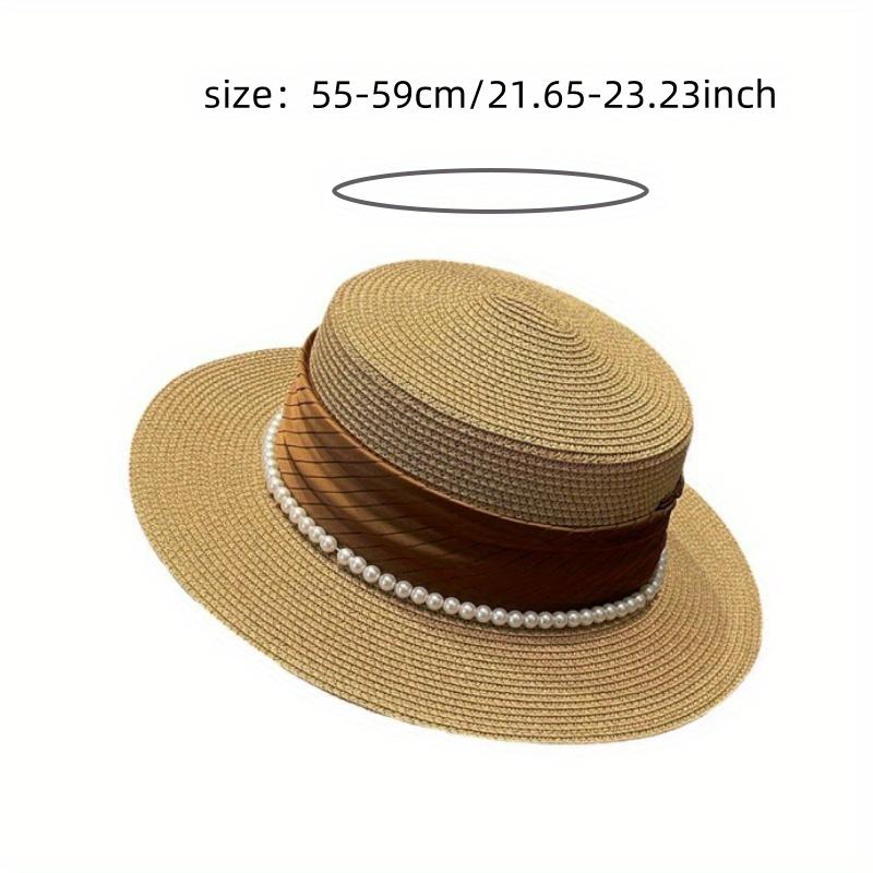 Cappello Estivo Elegante in Paglia con Parte Superiore Piatta, Stile French Chic, per la Spiaggia, da Donna
