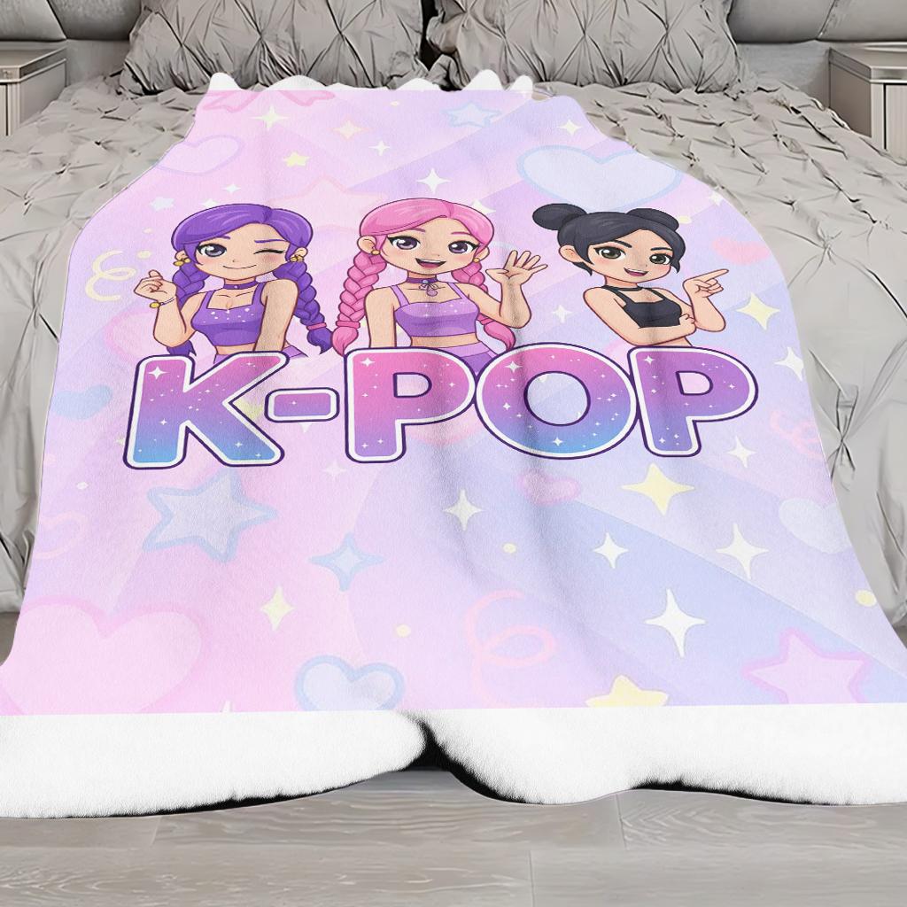 1pz Coperta in Flanella con Stampa Trio di Ragazze Anime K-Pop, Morbido Plaid Accogliente per Letto, Divano, Camera dei Bambini e Regalo per Fan K-Pop