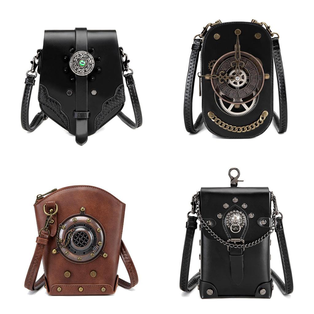 Medieval Steampunk Mini Pu Leather Shoulder Bag With Stitching Rivets For Daily Use