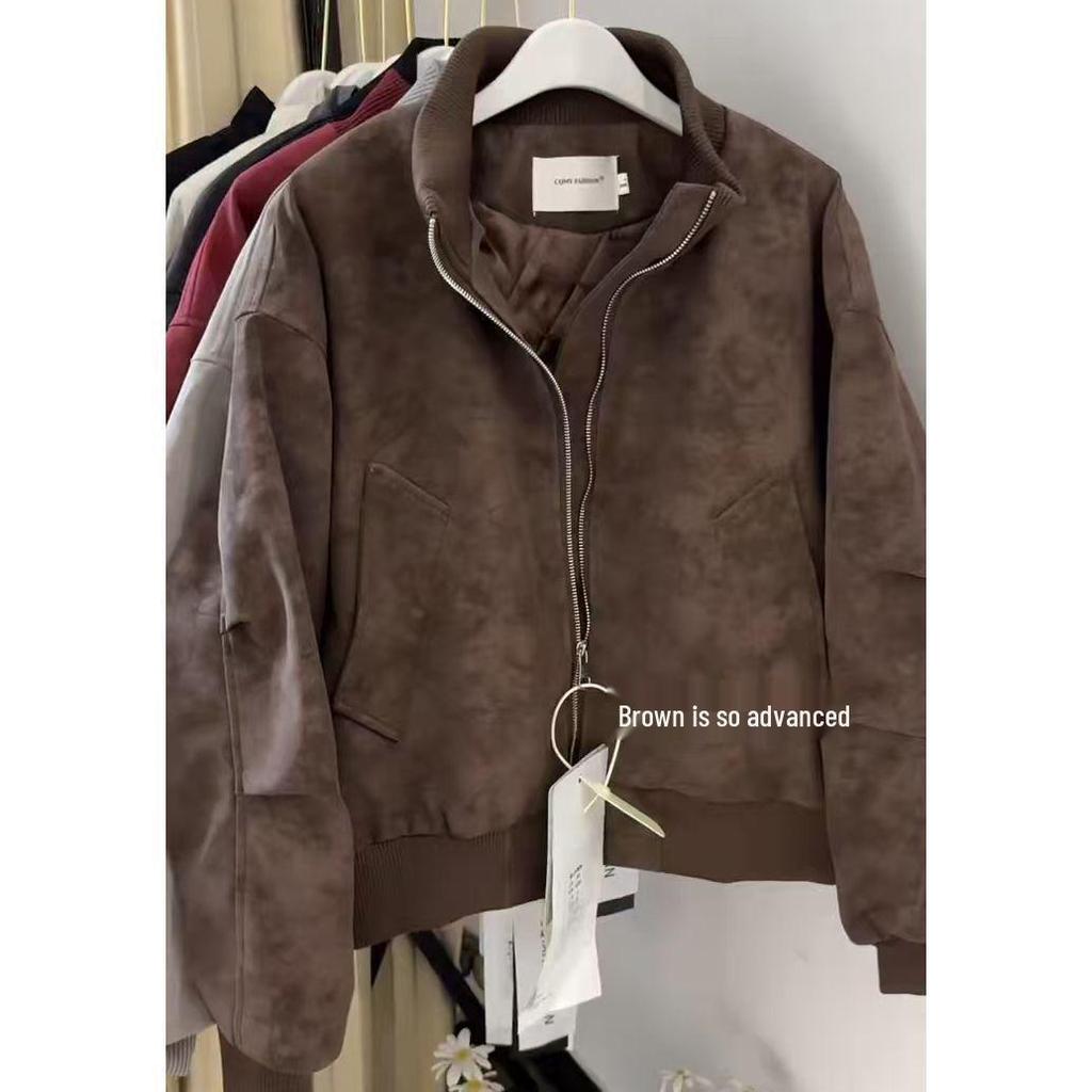 Damen Tie-Dye Retro Baumwollwattierte Leder-Bomberjacke - Stehkragen, Locker geschnittener Mantel für Herbst und Winter