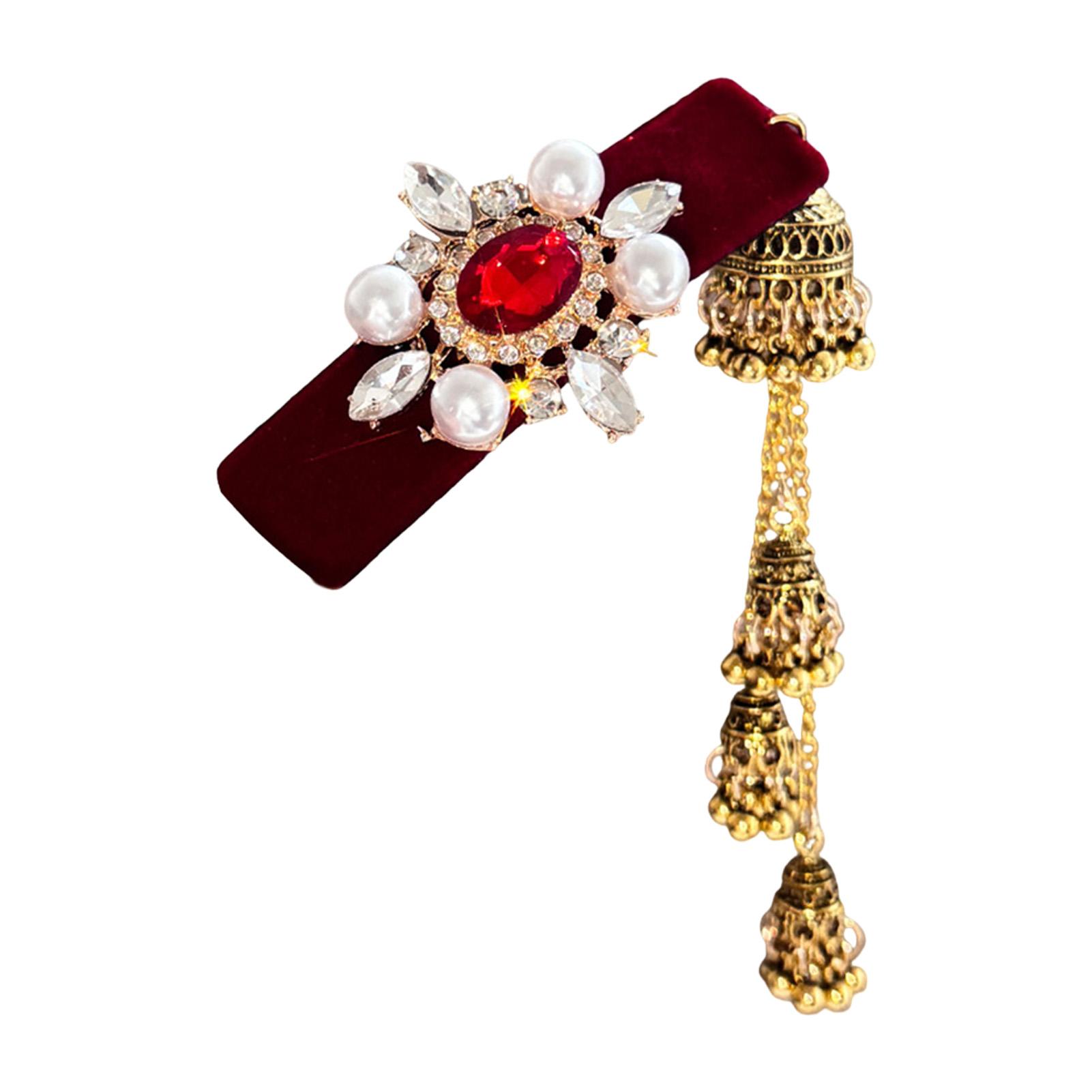 

Vintage Red Velvet Hair Clip with Tassel New Chinese Style Side Hair Accessory for Women Elegant Hairpin