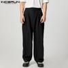 INCERUN Men Zipper Button Waist Casual Loose Baggy Long Wide Legs Pants Trousers