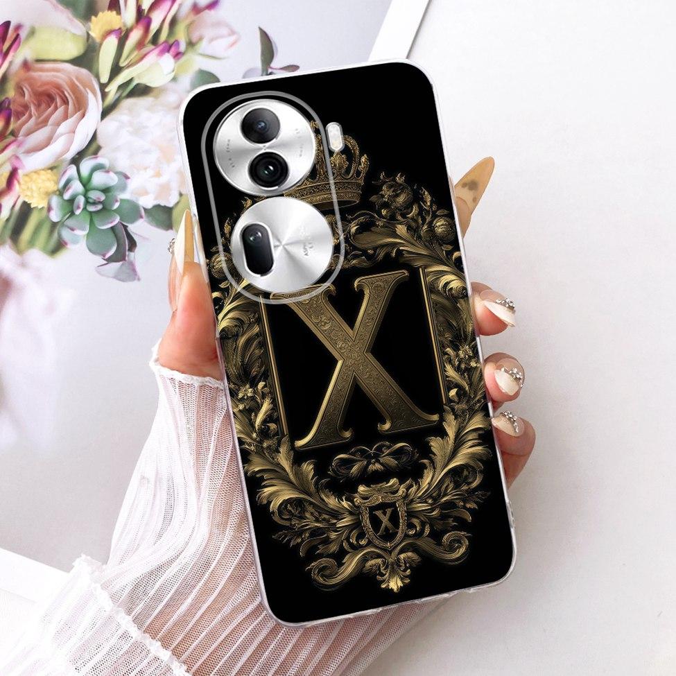 Clear For Oppo Reno 11Pro 5G CPH2607 Cover For Oppo Reno 11 Pro 5G Case Luxury Crown A-Z Letters 2D Flat Pattern Soft Phone Case