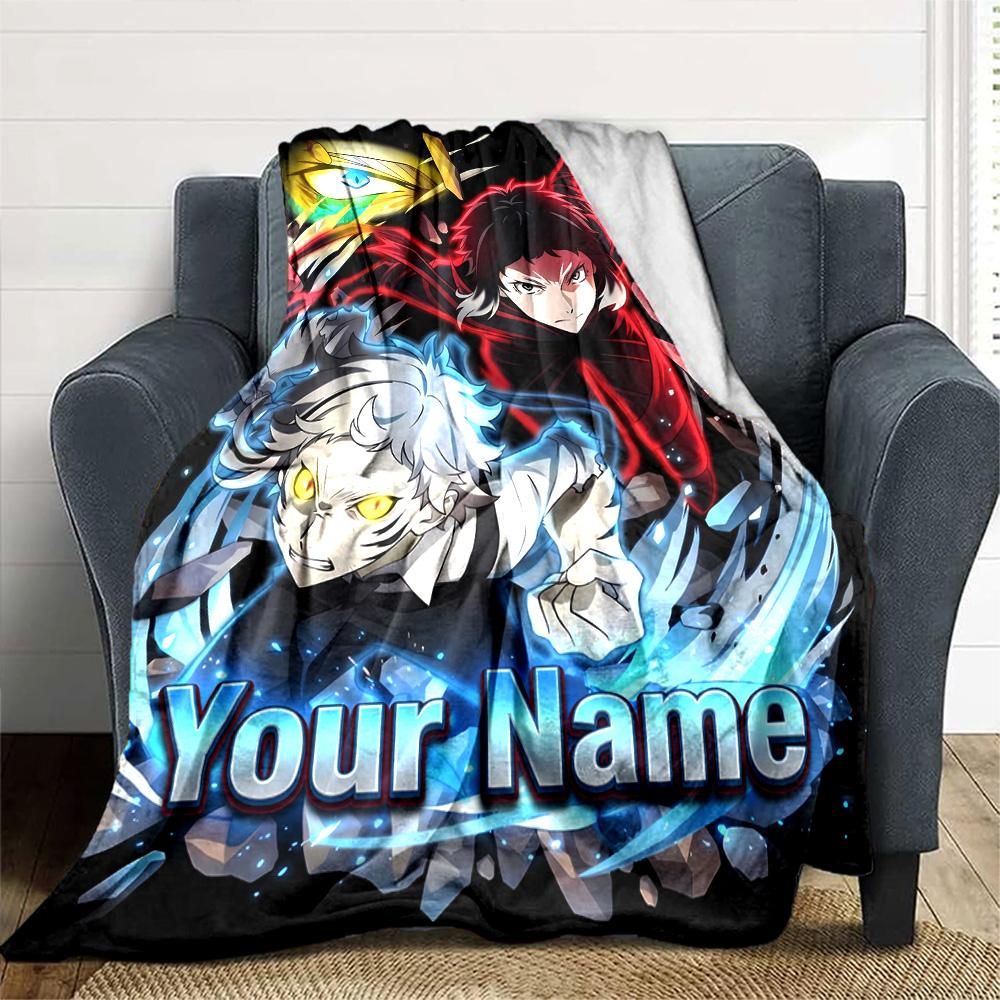 1pc Bungo Stray Dogs Blanket with Custom Name, Gift, for Men and Women, Soft Blanket, Good for Sofa Bed Couch Travel, Lightweight Flannel Blanket