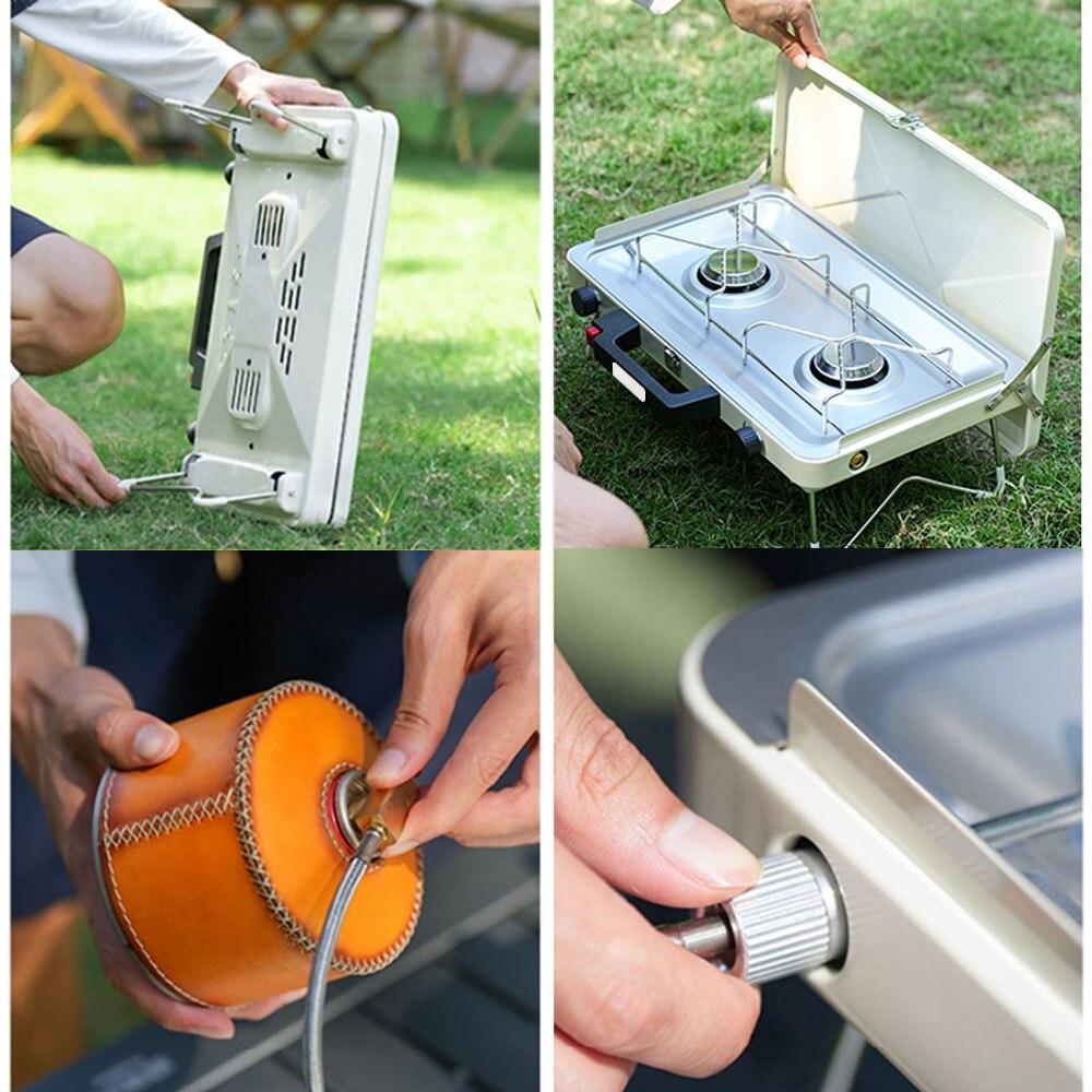 Camping Gas Stove Portable 2 Burner Stovetop Foldable BBQ Grills Gas Stove Patio with Regulator for Outdoor Cooking Cookware