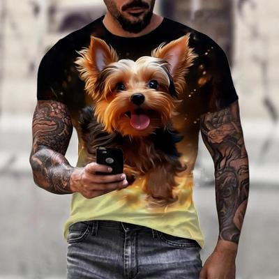 Dog Pattern 3D Digital Men's T-shirt with European and American Print Short Sleeved Summer Breathable Round Neck Top