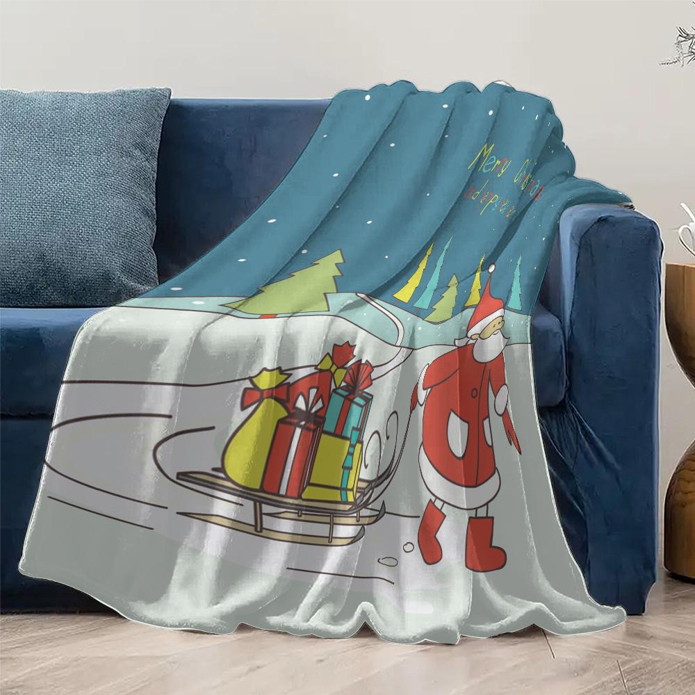 Christmas Throw Blanket Cozy Reindeer Santa Claus Holiday Flannel Soft Warm Festive Gift Decor Home Living Room Bedroom