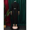 Women Fashion Turn Down Collar Long Sleeve High Waist Pleated Solid A Line Midi Dress