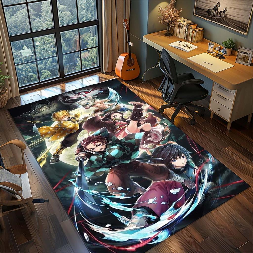 Demon Slayer Anime Teppich Großer Teppich Rutschfeste Waschbare Fußmatte Gamer Zimmer Schlafzimmer Heimdekoration -QJY