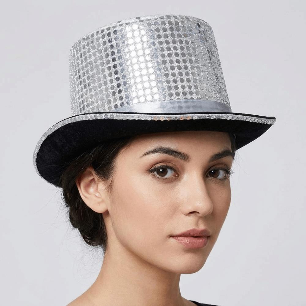 Sequined Glitter Top Hat British Style Multicolor Glittering Magician Hat Durable Lightweight Polyester Bowler Jazz Hat