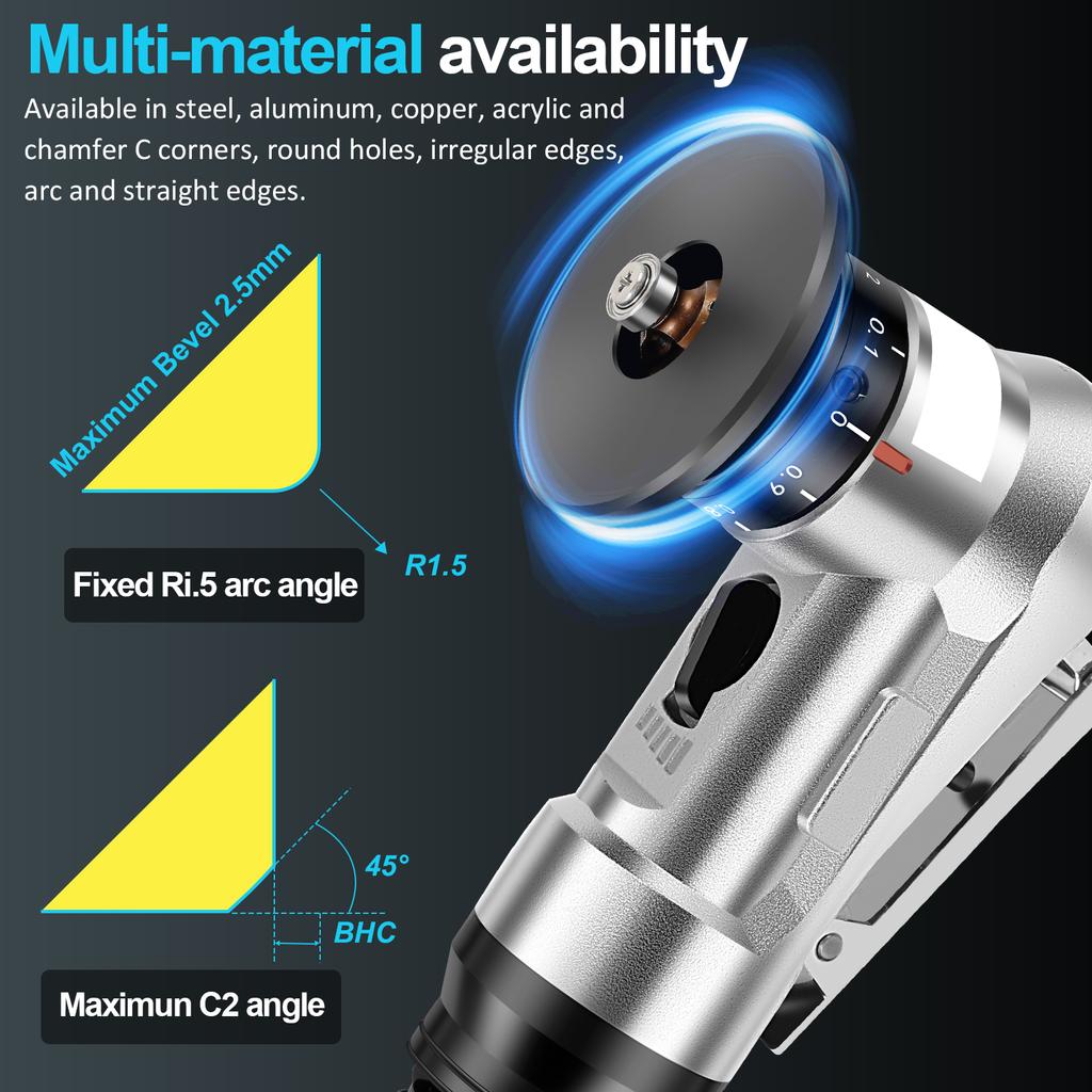 45° Mini Pneumatic Chamfering Machine 30000 RPM Portable Arc Air Beveling Machine Metal Trimming Machine with 1/4 Inch Air