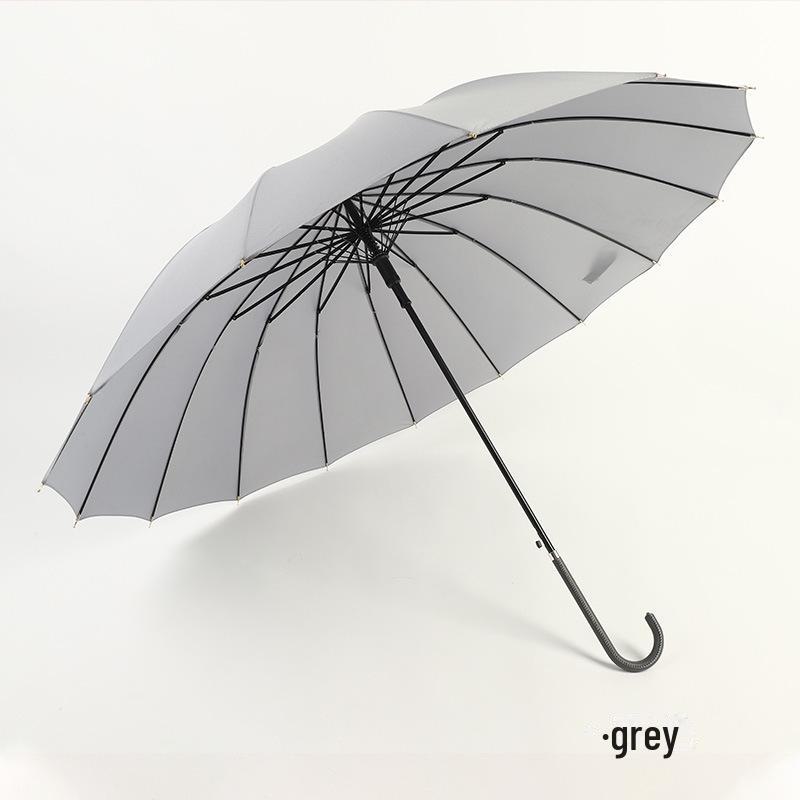 16-Rib Wind-Resistant Straight and Curved Handle Umbrella with Custom Logo