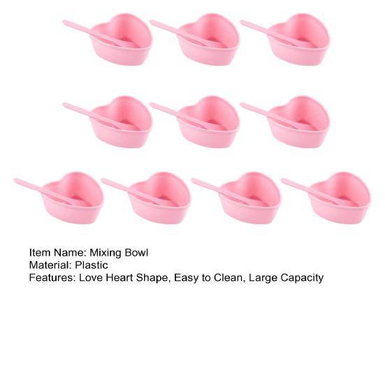 10Pcs Plastic Facial Mud Mixing Bowl with Spatula Women DIY Face Clay Love Heart Stirring Bowl Professional Home Salon Beauty Skincare Mixing Bowl