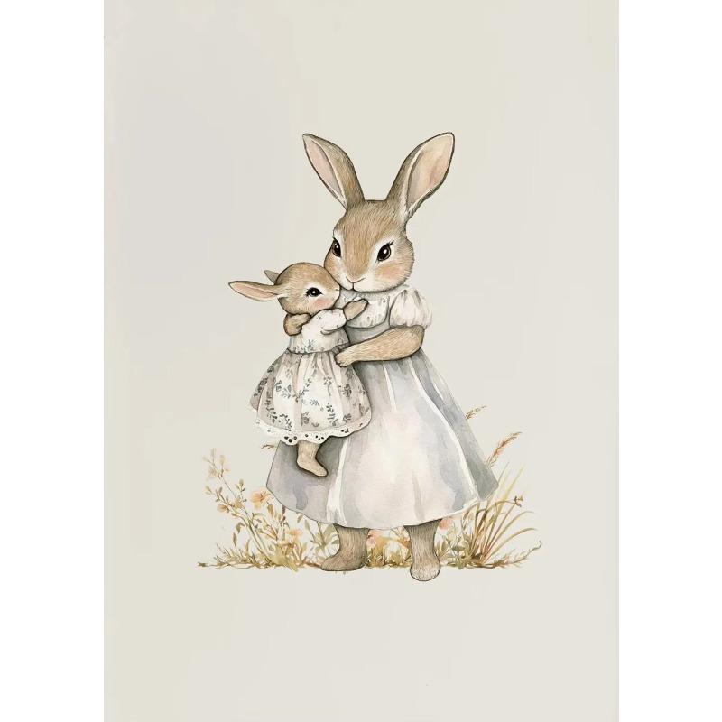 Vintage Style Easter Rabbit Posters Frameless Prints Canvas Painting Wall Art Pictures Home Room Antique Nursery Decoration