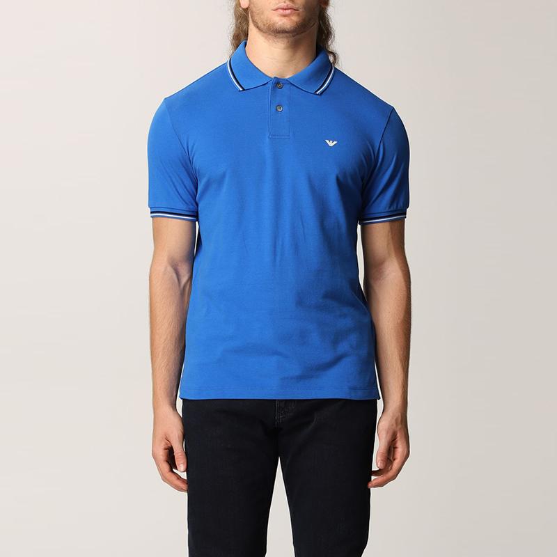 Emporio Armani Ss22 Eagle Logo Cotton Short Sleeve Polo Shirt Men Tops Nautical-Blue 8N1FB4-1JPTZ-0905