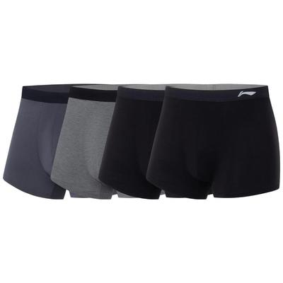 Li Ning Fitness Series Solid Color Antibacterial Comfortable Boxer Shorts 4-Pack Men Bottoms AUAT029-1