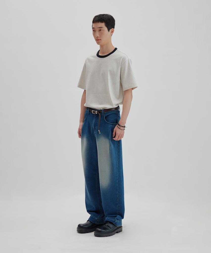 NONBLANK Striped Half T-Shirt_Melange Grey