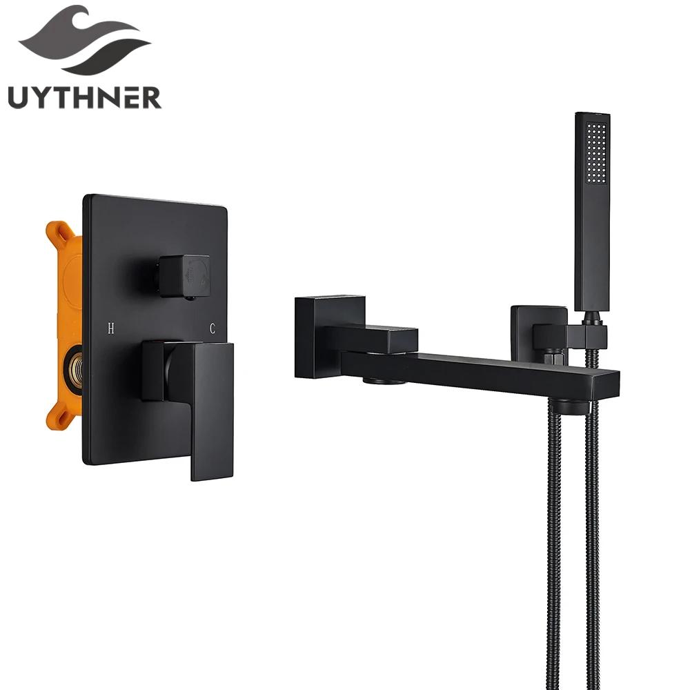 Matte Black Bathtub Faucet Wall Mount Tub Mixer Tap Rotating Spout Handshower head Bathtub Mixer Shower Set Mixer Tap