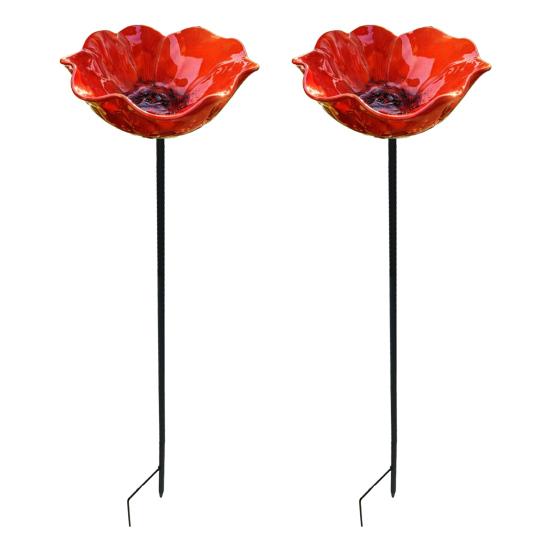 2Pcs Flower Stake Flower Garden Bird Bath Bird Bath Metal Stake Outdoor Pollinator 2pcs красный