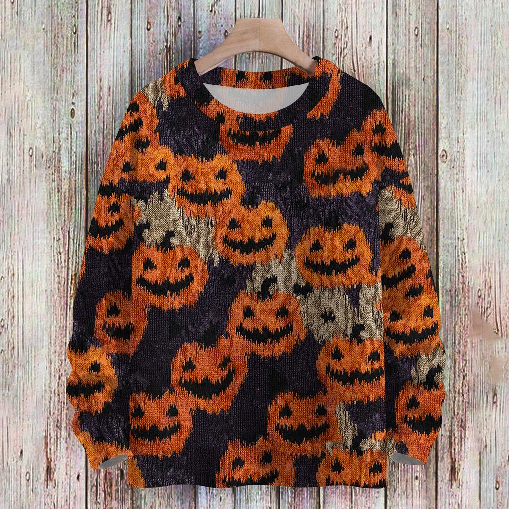 Ladies' Fashionable Casual Long Sleeved Christmas Printed Round Neck Knitted Yarn