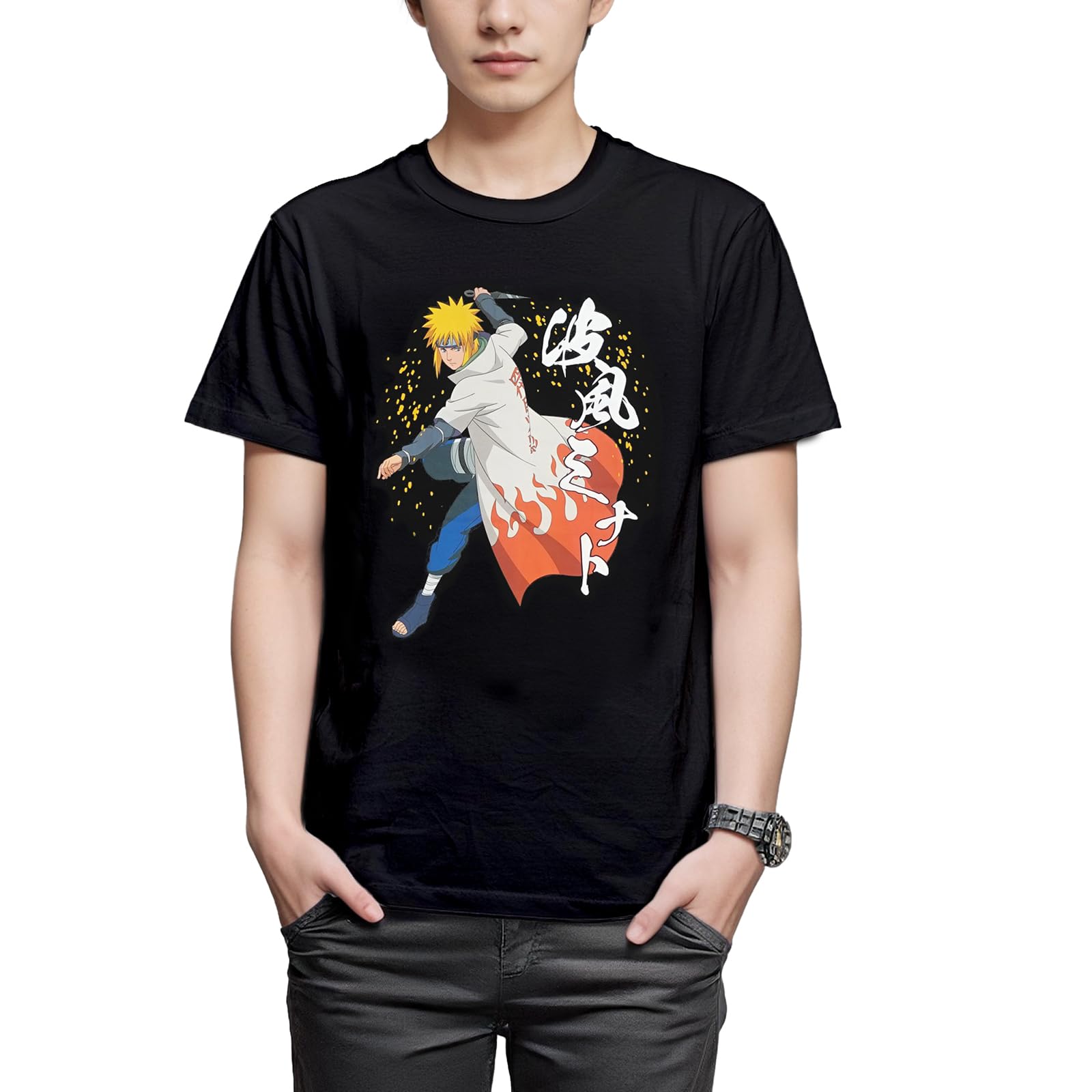 

FinePlus Short Sleeve Naruto Shippuden Minato Namikaze Merchandise T-Shirt, чёрный