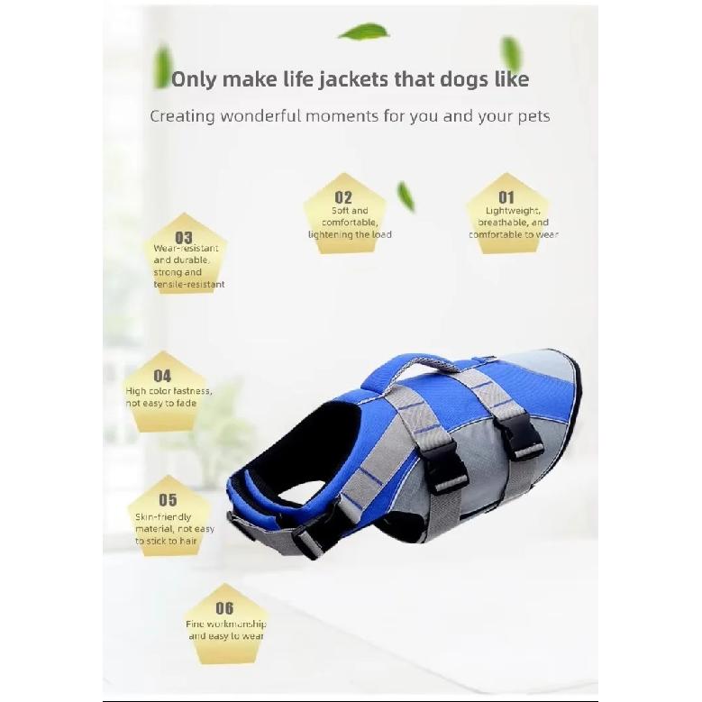 Reflective Dog Life Jacket Adjustable Breathable Pet Safety Vest Enhanced Buoyancy Oxford Cloth Swimming Clothes Beach