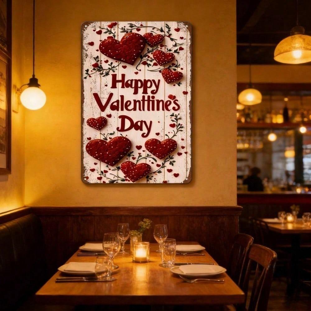 Vintage Red Heart Metal Sign 8x12, Rustic Iron Wall Art Decor for Home Kitchen Bedroom, Romantic Valentine's Day Gift