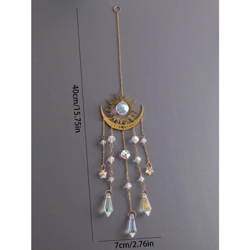 1pc Gold Flame Moon Crystal Pendant Sunlight Catcher Outdoor Garden Ab Colourful Hanging Decorations Hanging Ornaments