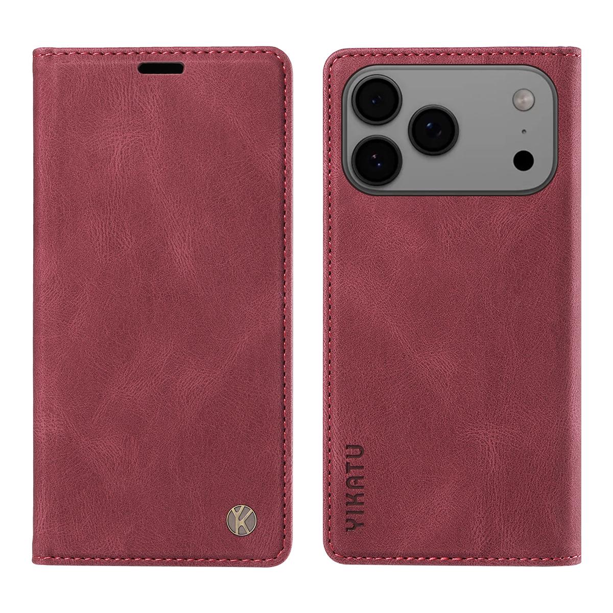 

For iPhone 17 Pro Max Leather Cover YIKATU YK-004 Skin-Touch Wallet Phone Cases Wine Red