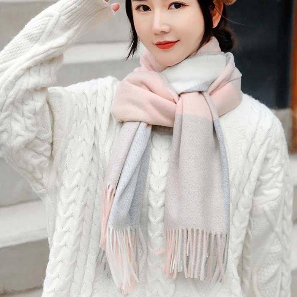 Soft Classic Plaid Scarf Wool Long Neckscarf with Tassel Soft Knitted Wool Scarf  Outdoor
