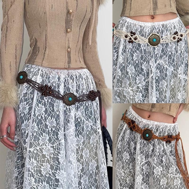Woven Fringed Chain Belt for Women Adjust LaceUp WaistBand Fashion Rope Belt for Girl Bohemian Style Waist Decors