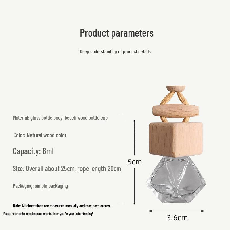 Square Glass Car Perfume Pendant Bottle with Beechwood Lid