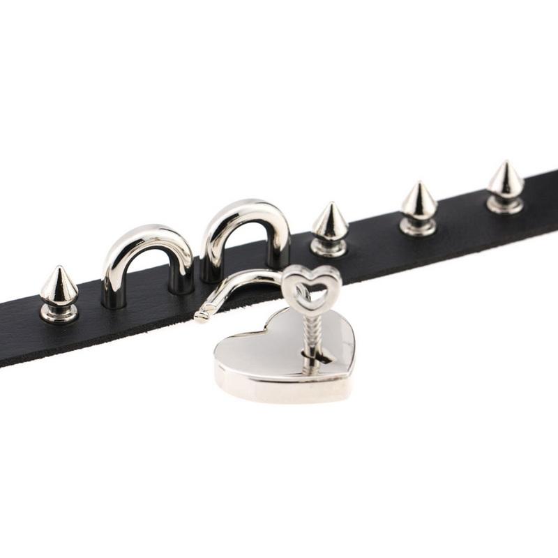 Choker Collar Necklace Openable Lover Heart Lock Key Padlock Charms PU Leather Punk Gothic Lolita Collar Necklaces Goth Jewelry Valentines Couple