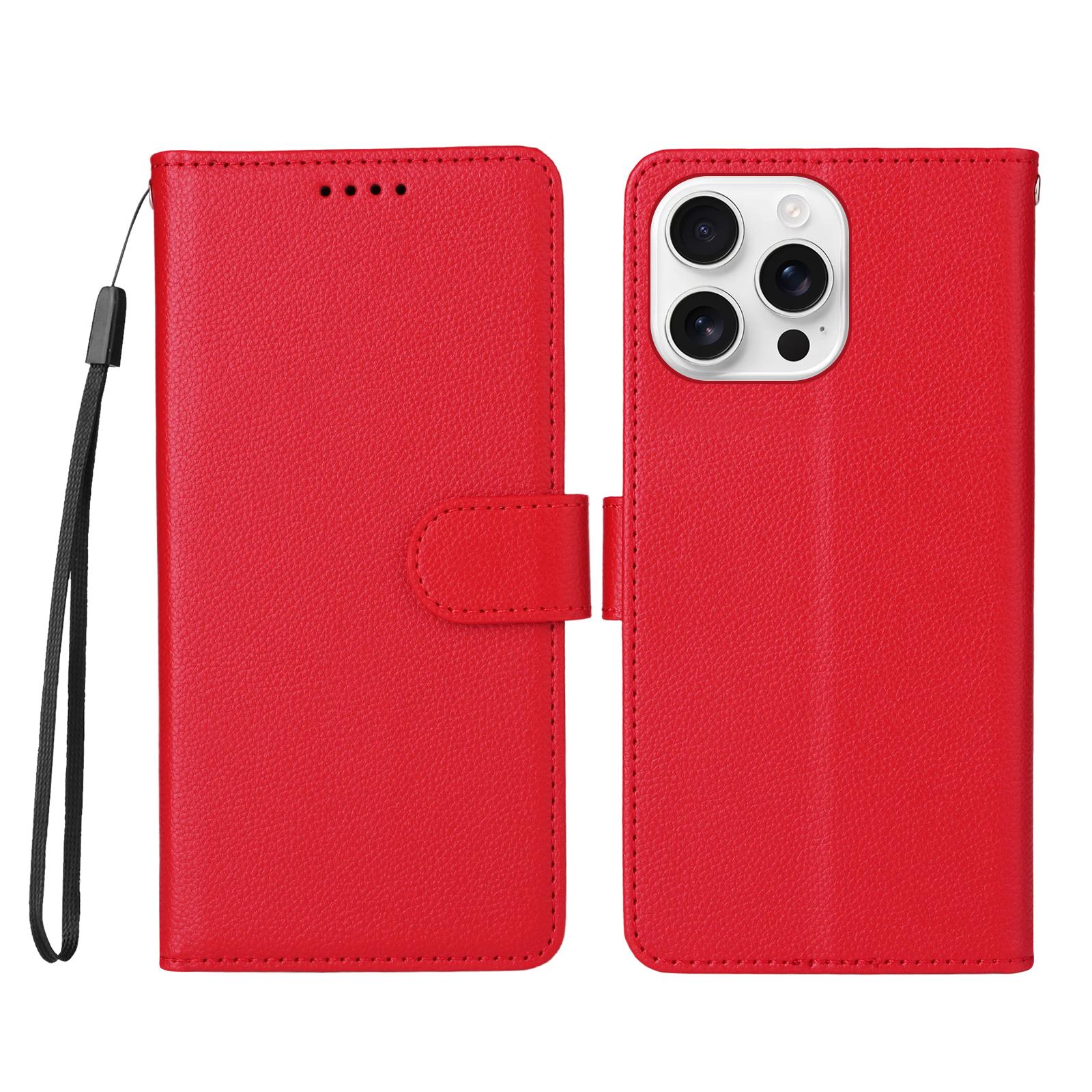 

For iPhone 16 Pro Max Case RFID Blocking 3 Card Slots PU Leather Phone Cover with Wrist Strap E