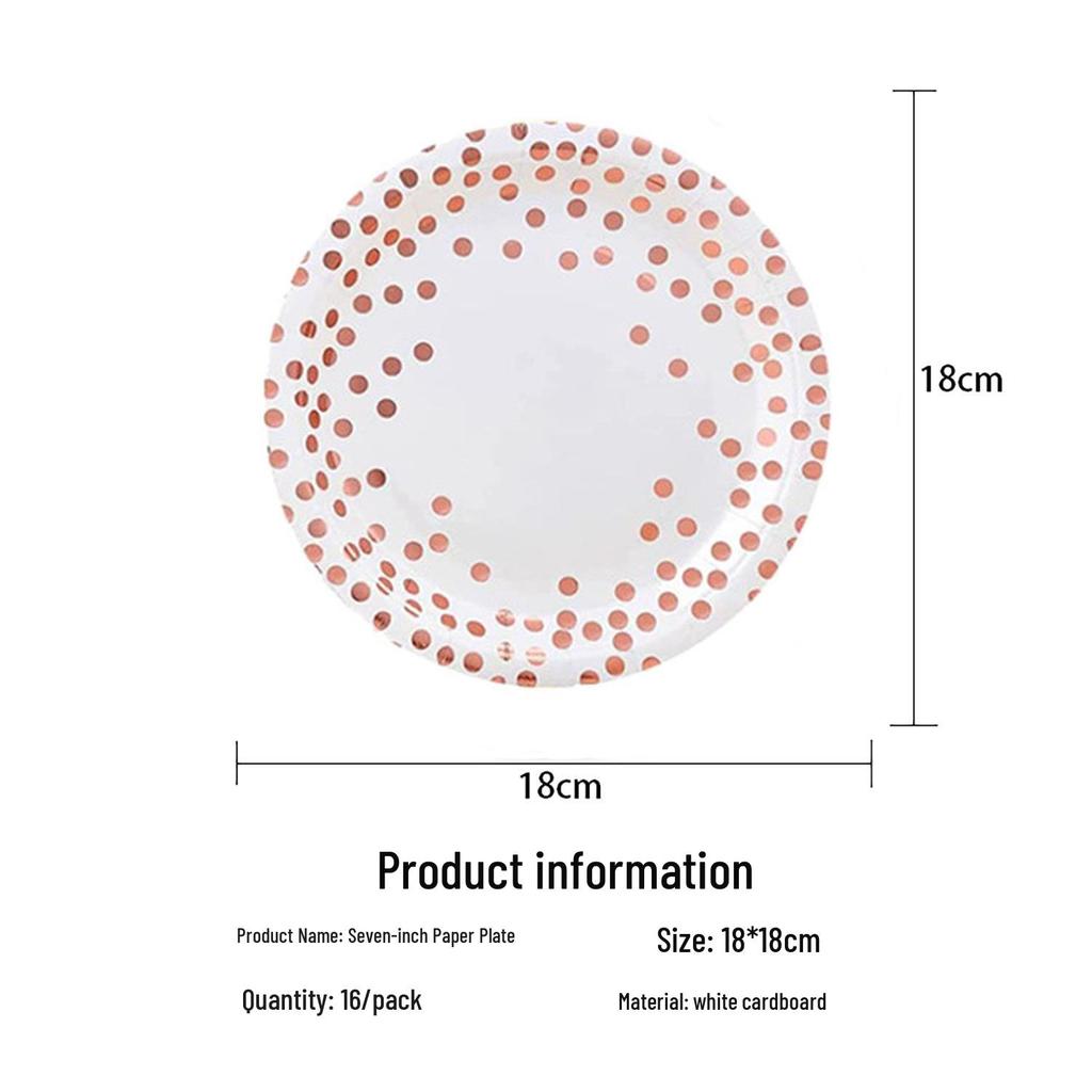White Hot Stamping Rose Gold Polka Dot Disposable Birthday Paper Plates Set
